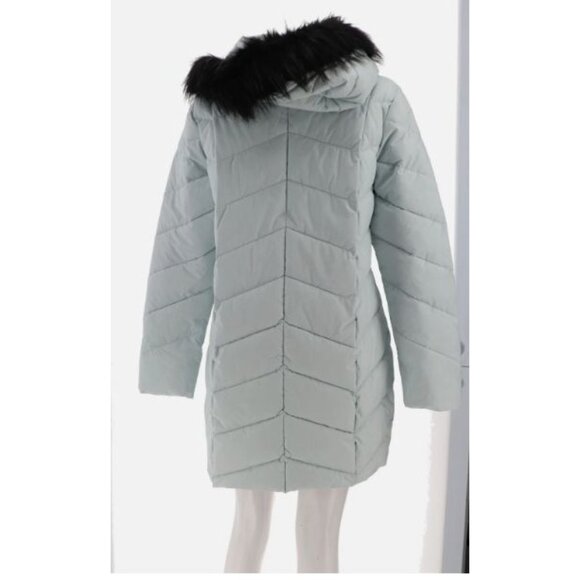Laurier Stretch Quilted Coat Removable Faux Fur Trim Hood Silver Large - Picture 5 of 8
